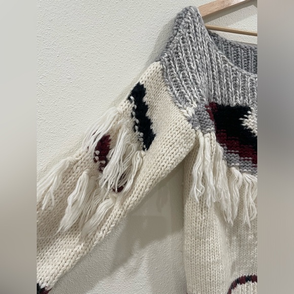 Current/Elliott Women's Rosemary Wool Alpaca Fringe Sweater Grey Cream - Picture 7 of 13